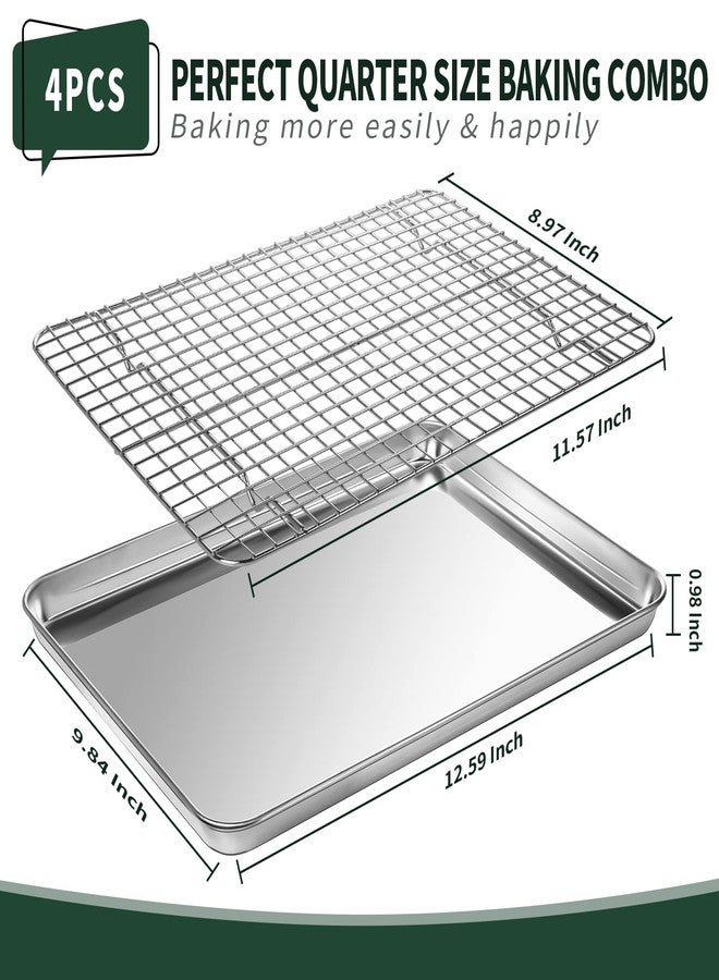 CEKEE صينية خبز ربع ورقة مع رف تبريد [صينيتا خبز + رفان للخبز]، صواني خبز من الفولاذ المقاوم للصدأ من سيكي مع رف سلكي - مقاومة للصدأ والتشوه وغير لاصقة، مقاس 12 × 9.8 × 1 بوصة - Image 2