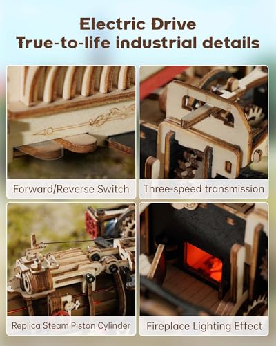 ROKR 3D Puzzle for Adults 469pcs Electric Vintage Car Steam Engine Model Kits, Mechanical Wooden Assembly Puzzles Vehicle DIY Hobbies Christmas Gifts for Men Women - Image 3