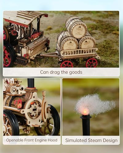 ROKR 3D Puzzle for Adults 469pcs Electric Vintage Car Steam Engine Model Kits, Mechanical Wooden Assembly Puzzles Vehicle DIY Hobbies Christmas Gifts for Men Women - Image 4