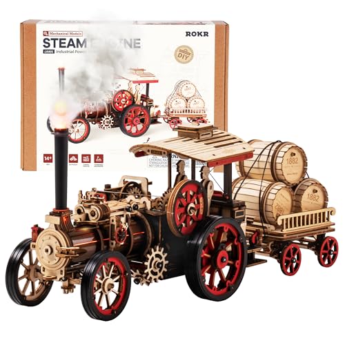 ROKR 3D Puzzle for Adults 469pcs Electric Vintage Car Steam Engine Model Kits, Mechanical Wooden Assembly Puzzles Vehicle DIY Hobbies Christmas Gifts for Men Women - Image 1