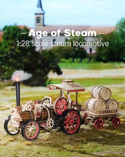 ROKR 3D Puzzle for Adults 469pcs Electric Vintage Car Steam Engine Model Kits, Mechanical Wooden Assembly Puzzles Vehicle DIY Hobbies Christmas Gifts for Men Women - Image 2