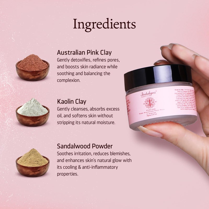 Indulgeo Essentials Pore Minimizing Detan Face Pack Pore Tightening Deep Cleansing Healing Clay Mask For Smooth and Radiant Skin It Helps to Reduce Acne Blackheads 30gm - Image 3