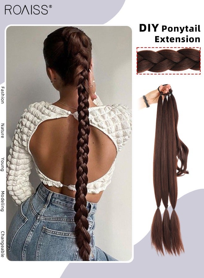 roaiss DIY Ponytail Extension, 80 cm Long Braided Ponytail Extension with Hair Band Elastic Rubber Wrap Around, Natural Soft Synthetic Hair Piece for Women Party Daily Wear (Dark Brown) - Image 1