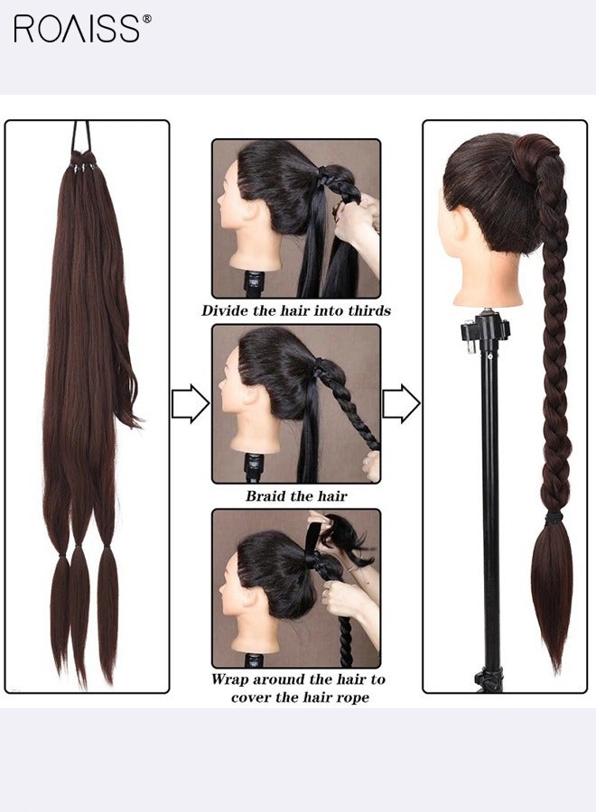roaiss DIY Ponytail Extension, 80 cm Long Braided Ponytail Extension with Hair Band Elastic Rubber Wrap Around, Natural Soft Synthetic Hair Piece for Women Party Daily Wear (Dark Brown) - Image 5