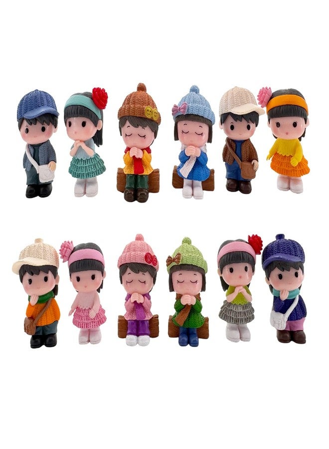 HYSTYLE 12Pcs Mini Boy and Girl Statue Dollhouse Couple People Figures Fairy Garden Figurines Cake Toppers for Micro Landscape Home Office Desktop Ornaments - Image 1