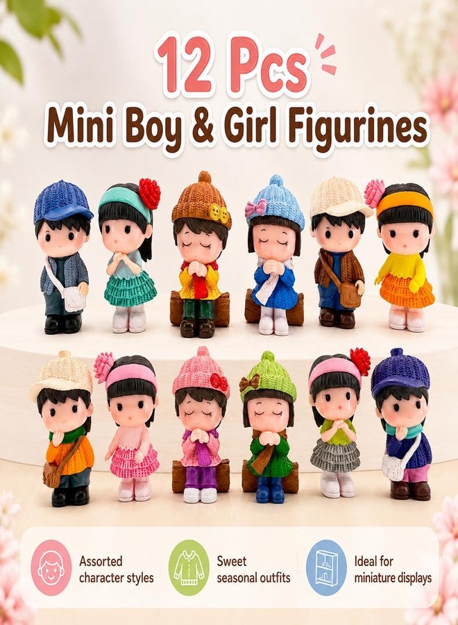 HYSTYLE 12Pcs Mini Boy and Girl Statue Dollhouse Couple People Figures Fairy Garden Figurines Cake Toppers for Micro Landscape Home Office Desktop Ornaments - Image 3