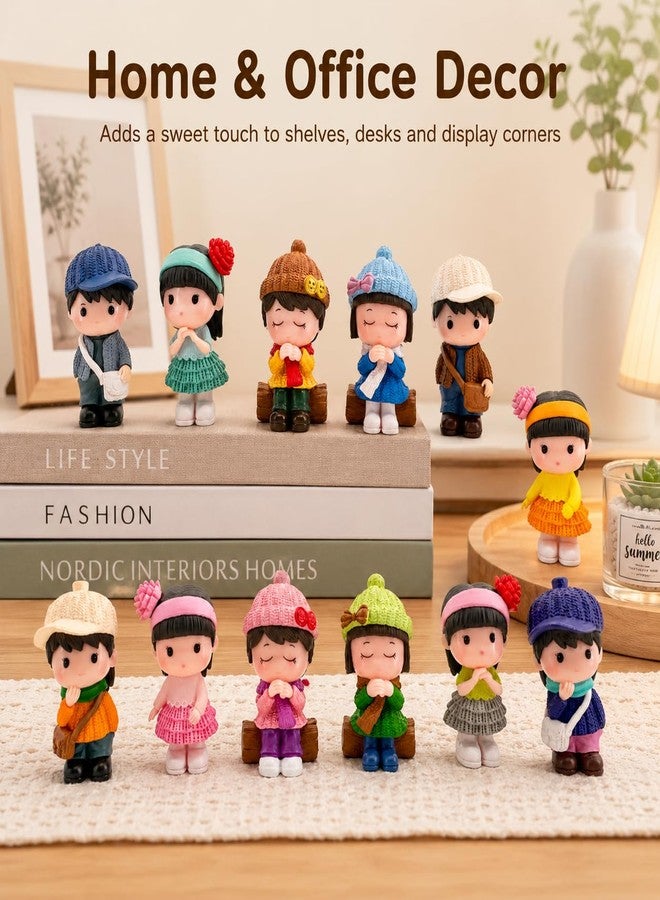 HYSTYLE 12Pcs Mini Boy and Girl Statue Dollhouse Couple People Figures Fairy Garden Figurines Cake Toppers for Micro Landscape Home Office Desktop Ornaments - Image 4