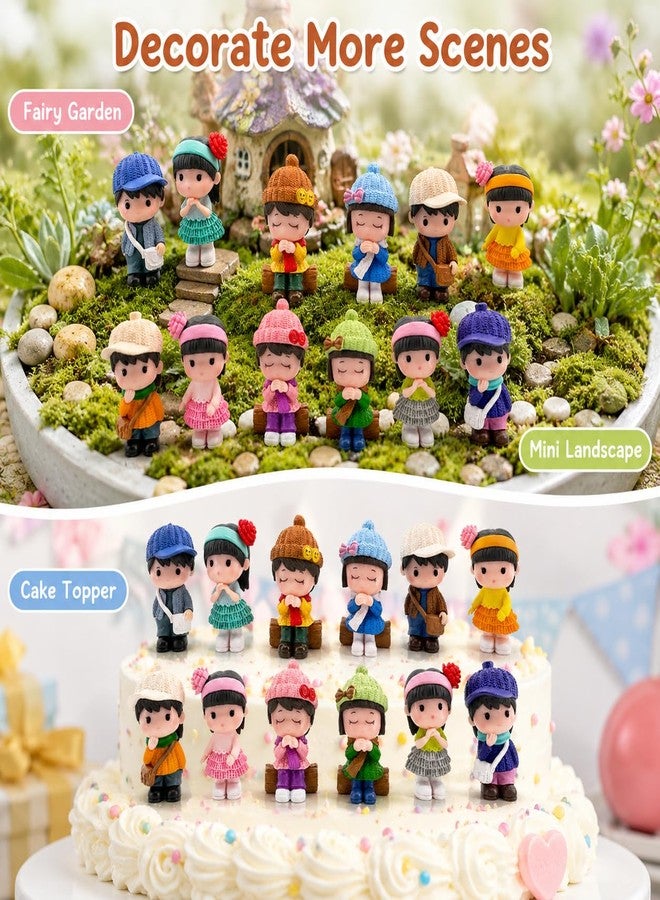 HYSTYLE 12Pcs Mini Boy and Girl Statue Dollhouse Couple People Figures Fairy Garden Figurines Cake Toppers for Micro Landscape Home Office Desktop Ornaments - Image 5