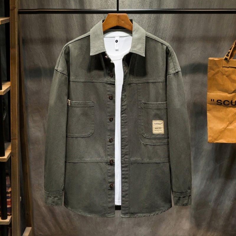 Large Size Men''s Autumn New Vintage Workwear Denim Shirt Loose Plus Large Size Simple All-match Shirt for Men - Image 1