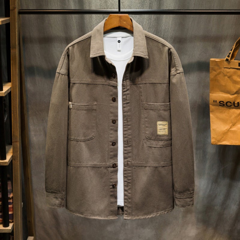 Large Size Men''s Autumn New Vintage Workwear Denim Shirt Loose Plus Large Size Simple All-match Shirt for Men - Image 2