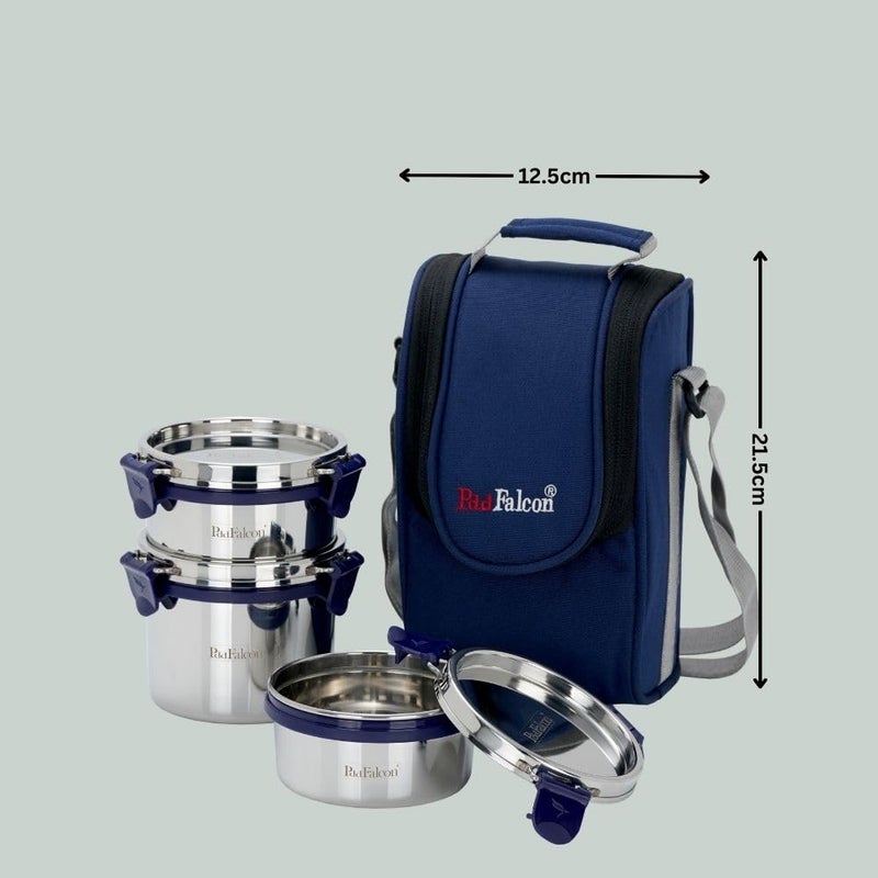 PDDFALCON Stainless Steel Eco Nxt Lunch Box with Insulated Bag Set of 3 Blue 1000ml - Image 3