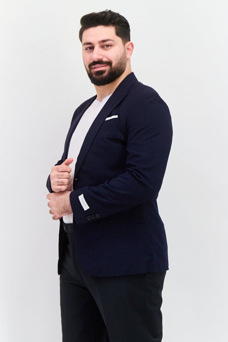 SELECTED بليزر رجالي ضيق بنمط مربعات، أزرق داكن - Image 2