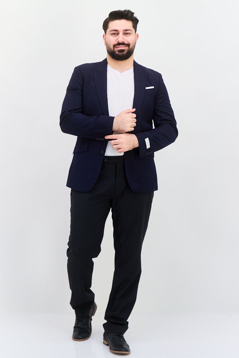 SELECTED بليزر رجالي ضيق بنمط مربعات، أزرق داكن - Image 4