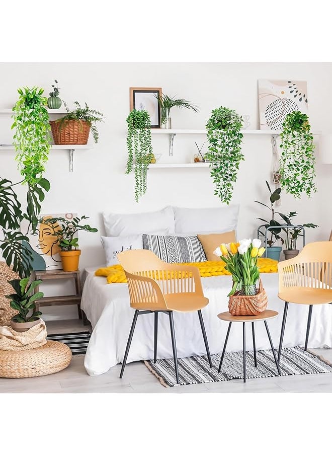 erorex - Artificial Hanging Plants For Shelf 6 Pack Fake Potted Greenery Plant Faux Eucalyptus Vine Mandala Vine String Of Pearls Pea Pod Leaves Ivy Vine Persian Grass Fern In Pot For Home Décor - Image 1