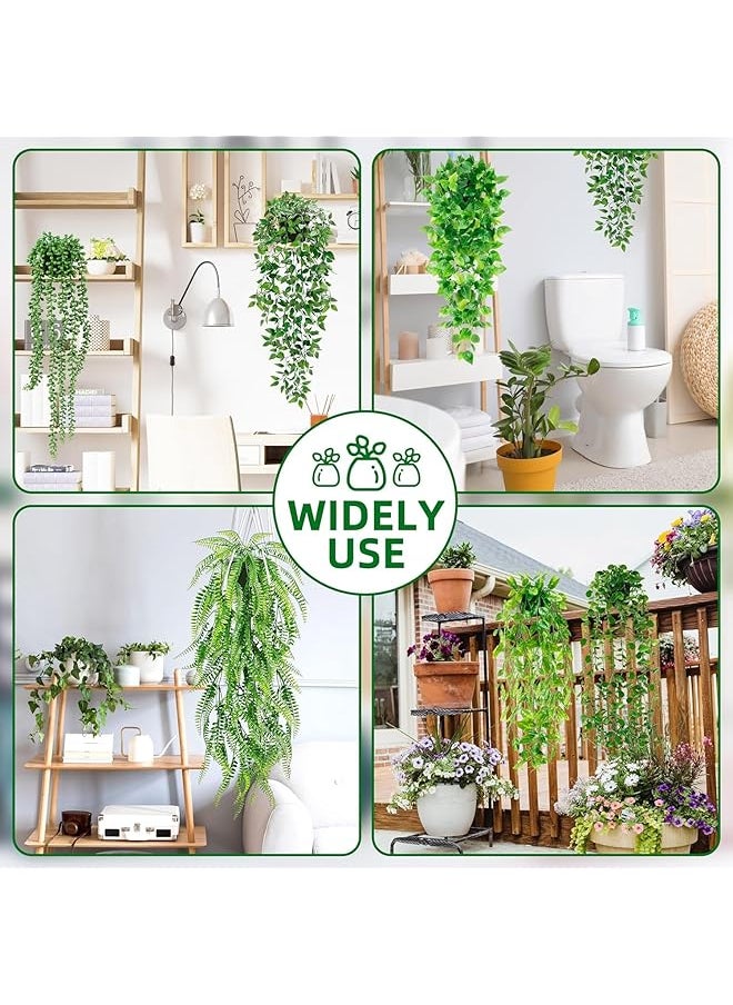 erorex - Artificial Hanging Plants For Shelf 6 Pack Fake Potted Greenery Plant Faux Eucalyptus Vine Mandala Vine String Of Pearls Pea Pod Leaves Ivy Vine Persian Grass Fern In Pot For Home Décor - Image 1