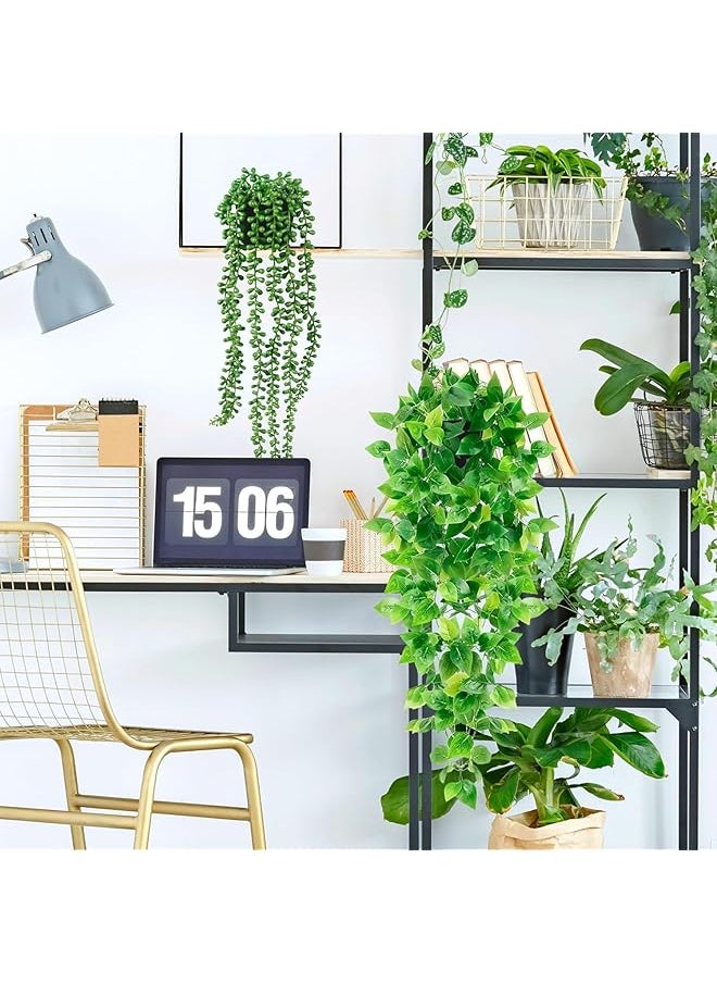 erorex - Artificial Hanging Plants For Shelf 6 Pack Fake Potted Greenery Plant Faux Eucalyptus Vine Mandala Vine String Of Pearls Pea Pod Leaves Ivy Vine Persian Grass Fern In Pot For Home Décor - Image 1