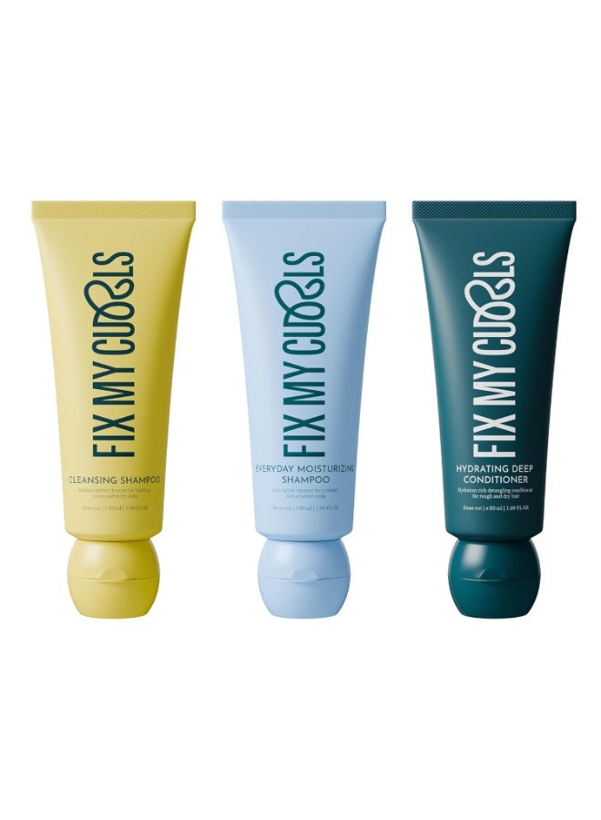 Fix My Curls Wash Day Trio | Cleansing & Moisturizing Shampoo, Hydrating Deep Conditioner | Silicone & Sulphate Free | For Curly, Wavy Hair| 50ml each - Image 1