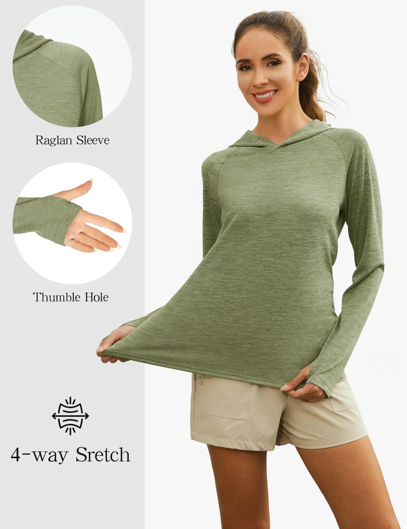 KEFITEVD Womens Sun Protection Hoodie UPF 50+ Long Sleeve Shirt Lightweight Tops Hiking Workout Fishing Wheat Green M - Image 5
