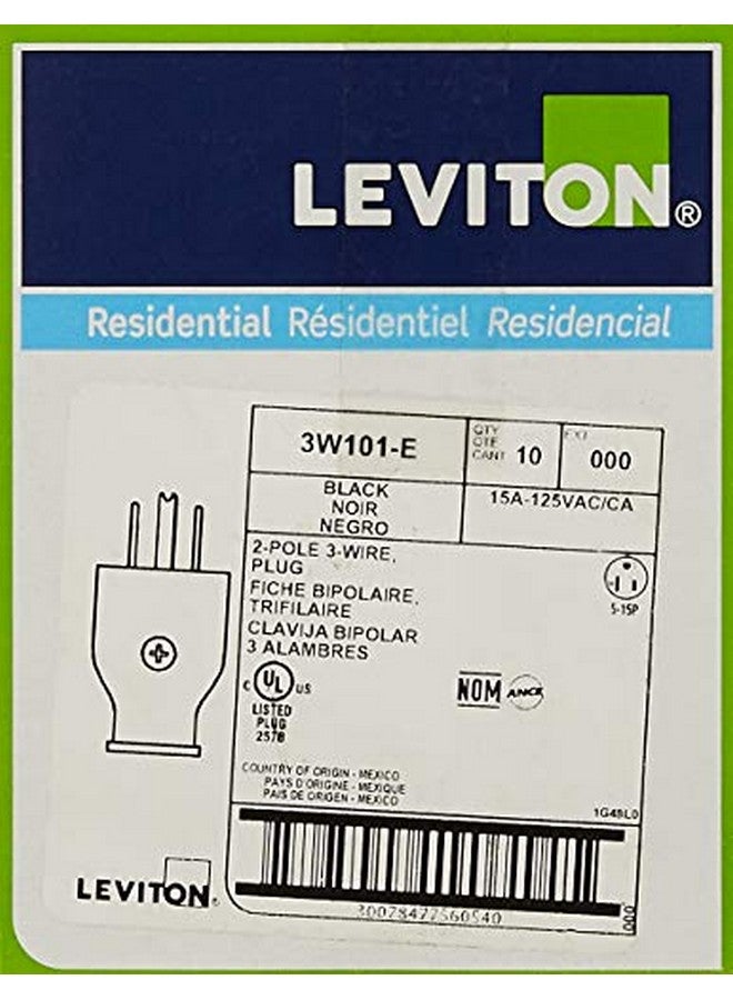 ليفيتون قابس تأريض Leviton 3W101-E ثنائي القطب وثلاثي الأسلاك، عبوة من 10 قطع، أسود - Image 2