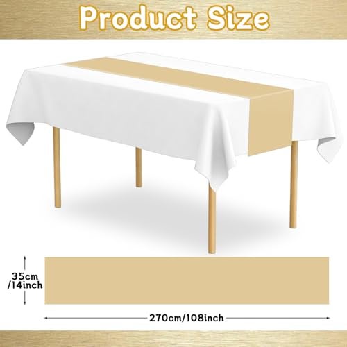 Lonfliness 12 Pack Plastic Table Runner 14 X 108 inch Gold Champagne Long Valentines Table Runners Disposable Champagne Gold Table Runner for Dinner Table Decorations for Wedding Graduation Birthday Party Decor - Image 3