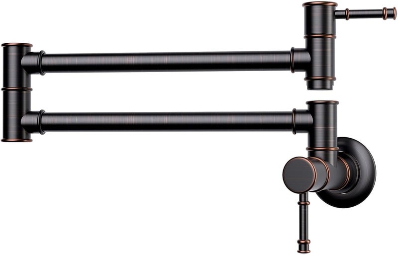 ALEASHA Pot Filler Faucet, Wall Mount Stove Faucet for Kitchen Sink, Brass Kitchen Pot Faucet Over Stove, Pot Filler Folding Faucet with Single Hole 2 Handle, Oil Rubbed Bronze - Image 1