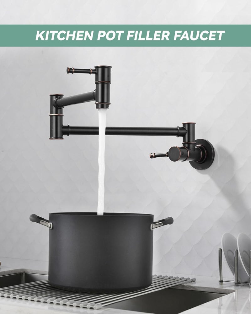 ALEASHA Pot Filler Faucet, Wall Mount Stove Faucet for Kitchen Sink, Brass Kitchen Pot Faucet Over Stove, Pot Filler Folding Faucet with Single Hole 2 Handle, Oil Rubbed Bronze - Image 5