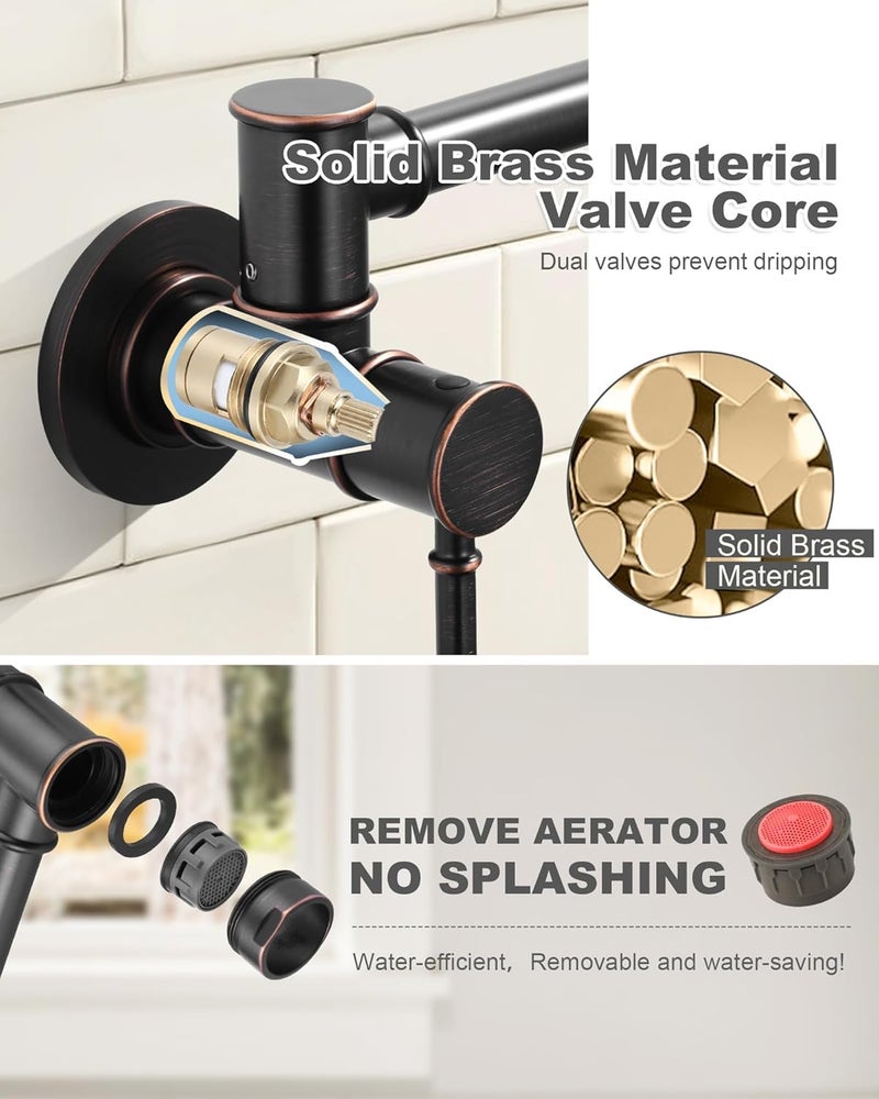 ALEASHA Pot Filler Faucet, Wall Mount Stove Faucet for Kitchen Sink, Brass Kitchen Pot Faucet Over Stove, Pot Filler Folding Faucet with Single Hole 2 Handle, Oil Rubbed Bronze - Image 2