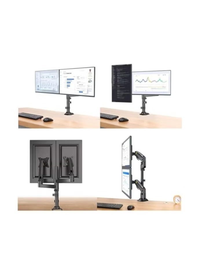 NB Title: H180 Dual Screen Desktop Mount - Adjustable Monitor Arm for 22" to 32" Screens - Ergonomic Stand for 2 Monitors, Full Motion Swivel, Tilt, and Rotation - Black - Image 3