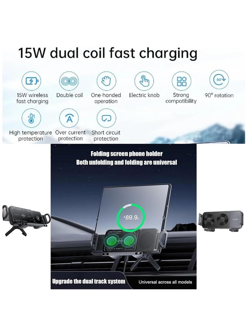 High Intelligent Wireless Charging Mobile Phone/Pad Holder, 15W Dual Coils Fast Charging Air Vent Cell Phone Mount, 2 in 1 Auto Rotating Phone Holder, Can Be Used for Foldable Phones  - Image 2