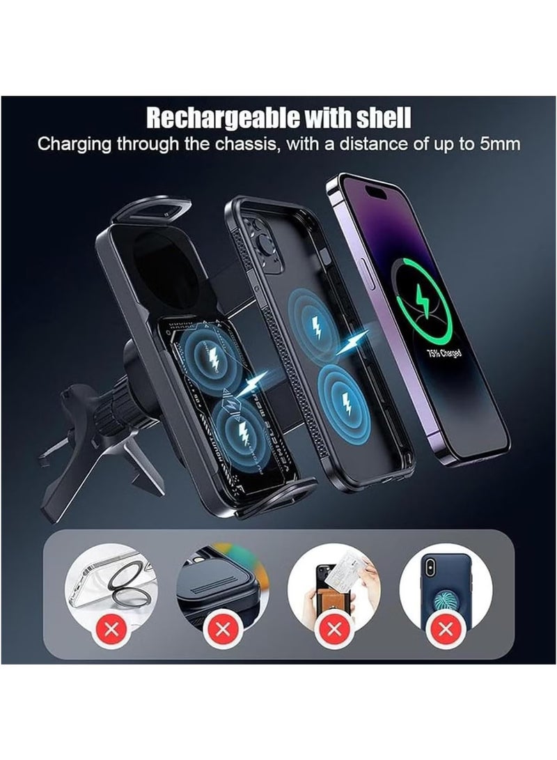 High Intelligent Wireless Charging Mobile Phone/Pad Holder, 15W Dual Coils Fast Charging Air Vent Cell Phone Mount, 2 in 1 Auto Rotating Phone Holder, Can Be Used for Foldable Phones  - Image 4