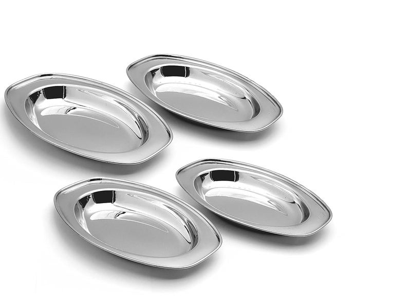 VOMI Stainless Steel Serving Plate | Oval Plate | Subzi Plate | Rice Plate| Dahi Plate | Chat Plate (4 pcs) - Image 1