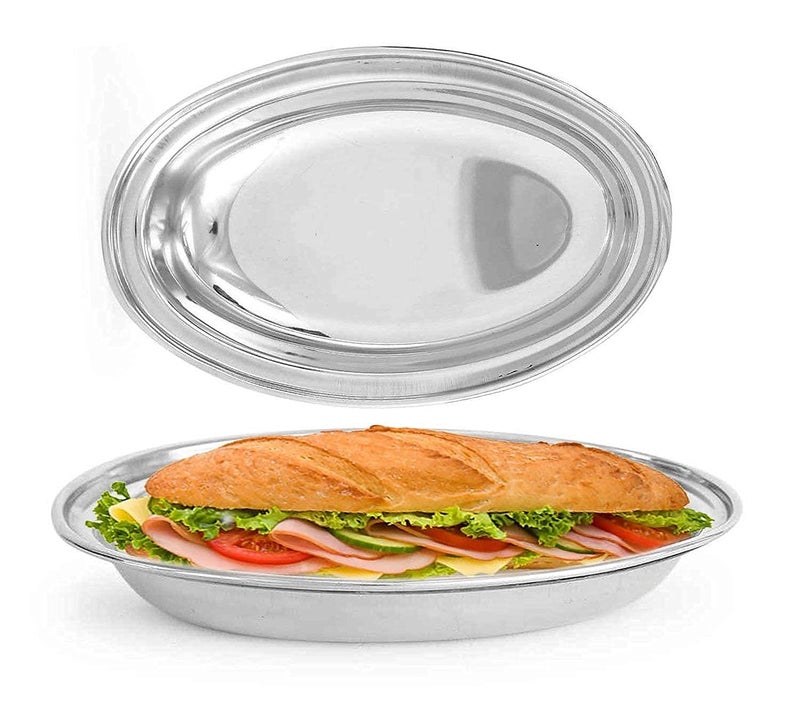 VOMI Stainless Steel Serving Plate | Oval Plate | Subzi Plate | Rice Plate| Dahi Plate | Chat Plate (4 pcs) - Image 2