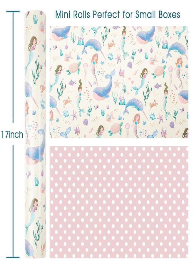 Flyhill Reversible Mermaid Wrapping Paper Roll Girl,Metallic Foil Whale,Turtle and Sea Creature with Pink Polka Dot for Kids Girls Birthday,Baby Shower,Mini Roll (17 IN x 32.8 FT) - Image 5
