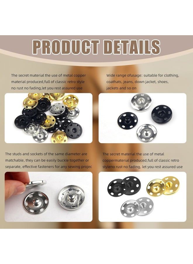 Fampery 24Set 1Inch/25mm Large Sew on Snap Buttons - Sew-on Snaps Sewing Snaps for Fabric - Metal Snaps Fasteners Press Studs Buttons for Sewing Clothing, Black - Image 3