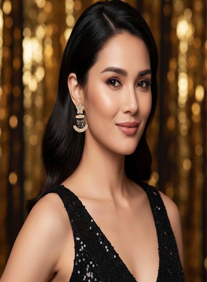 ليلي آند وايت أقراط ليلي آند وايت "عام جديد سعيد" بتصميم قبعة علوية مرصعة بنجوم وأحجار الراين، هدية مثالية لعيد رأس السنة. - Image 3