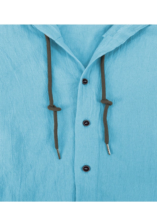 Men's Hooded T-Shirt  Summer Casual Cotton Linen Shirt Long Sleeve Top with Pocket  - Image 2