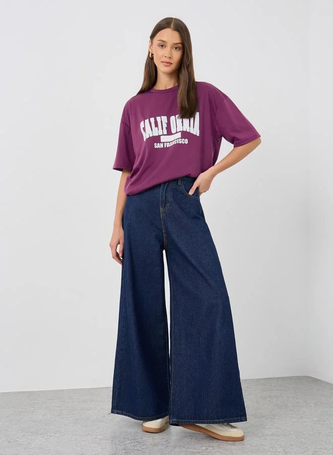 Styli Styli Slogan Print Round Neck Oversized T-Shirt