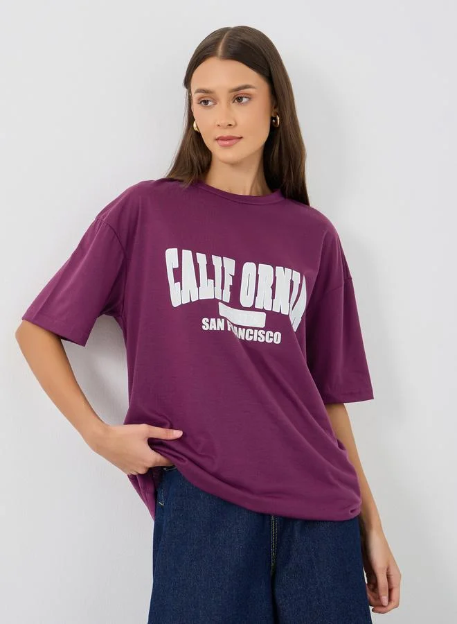 Styli Styli Slogan Print Round Neck Oversized T-Shirt