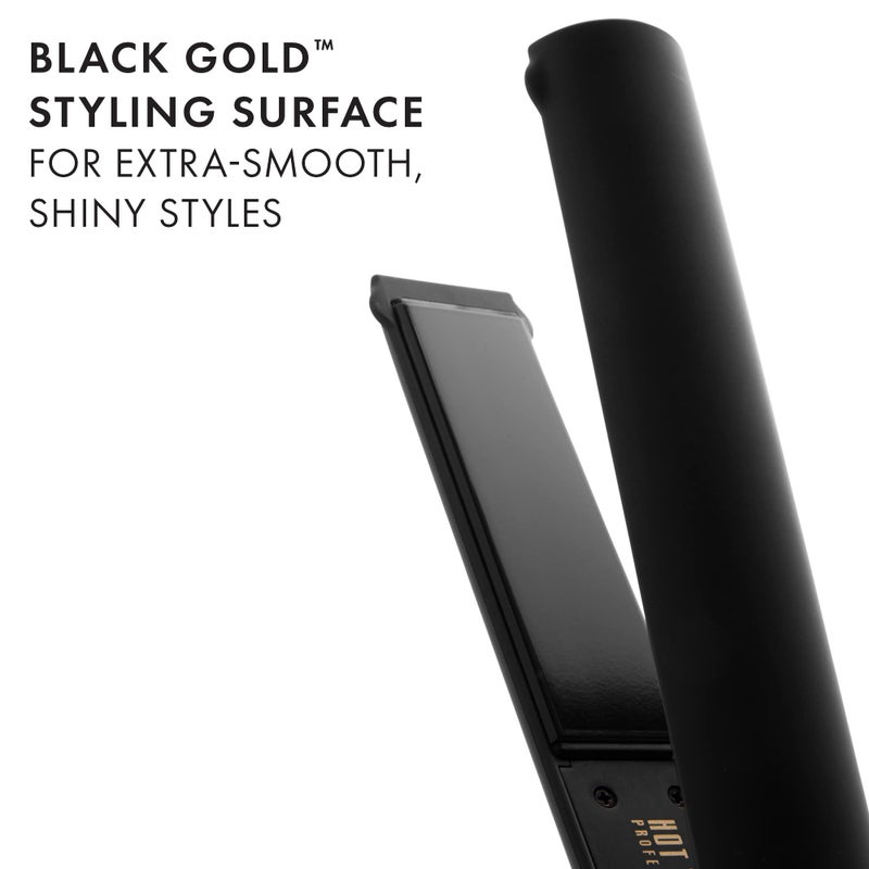 HOT TOOLS Pro Artist Black Gold Ionic 1 1/4 Inch Flat Iron - Use as Straightener for Sleek Straight Hair or Use Rounded Edges for Shiny Curls and Waves, Stylist-Preferred Styles - Image 3
