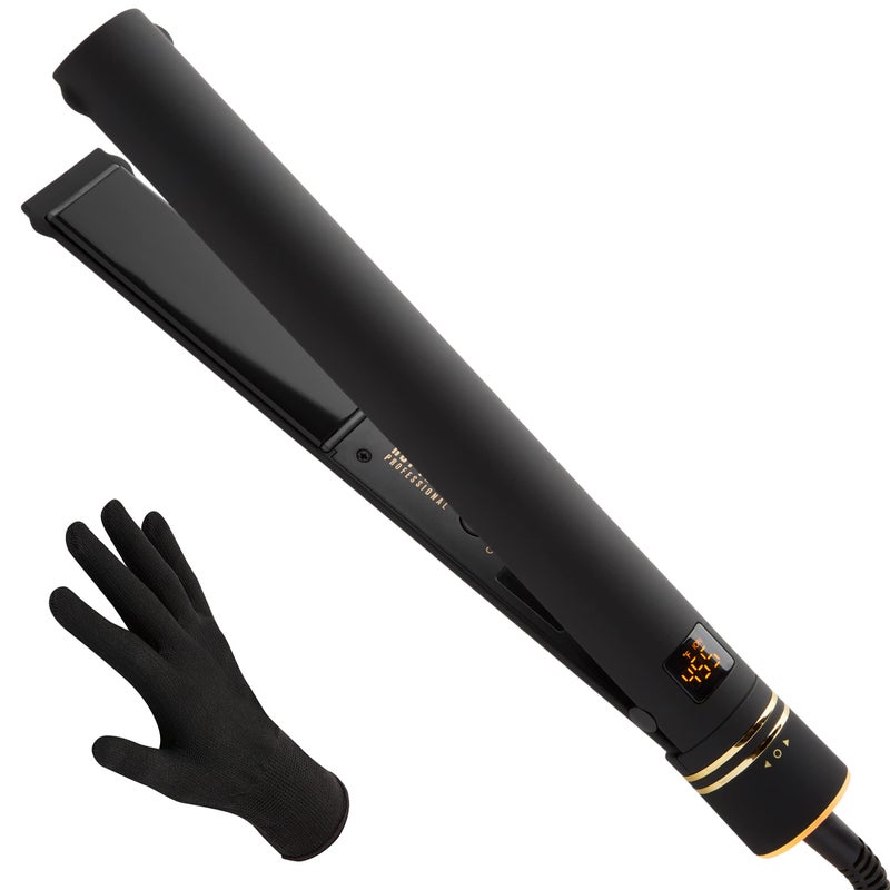 HOT TOOLS Pro Artist Black Gold Ionic 1 1/4 Inch Flat Iron - Use as Straightener for Sleek Straight Hair or Use Rounded Edges for Shiny Curls and Waves, Stylist-Preferred Styles - Image 1