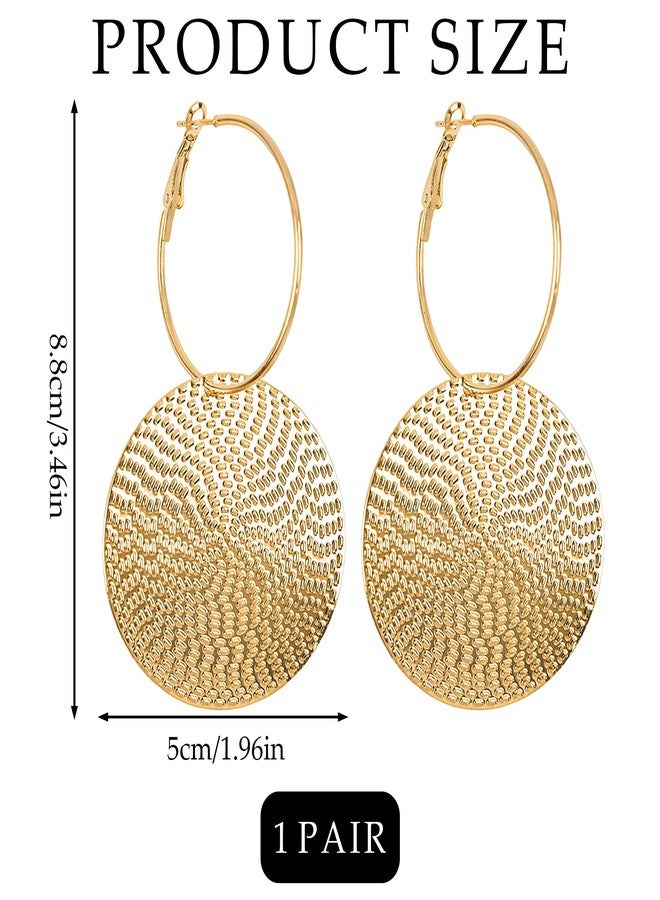 Bmpzery Hammered Gold Earrings, Large Vintage Hoops with Artisan Hand-Hammered Texture - 3 Inch Oversized Yet Lightweight Boho Disc Earrings for Women, Hypoallergenic Statement Gift Set - Image 2