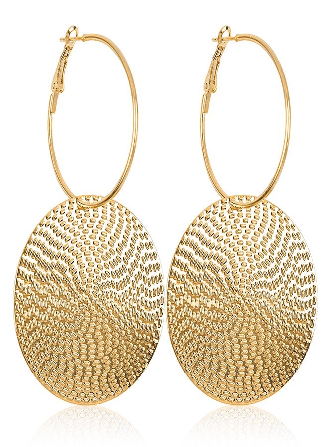 Bmpzery Hammered Gold Earrings, Large Vintage Hoops with Artisan Hand-Hammered Texture - 3 Inch Oversized Yet Lightweight Boho Disc Earrings for Women, Hypoallergenic Statement Gift Set - Image 1
