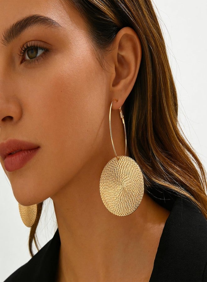 Bmpzery Hammered Gold Earrings, Large Vintage Hoops with Artisan Hand-Hammered Texture - 3 Inch Oversized Yet Lightweight Boho Disc Earrings for Women, Hypoallergenic Statement Gift Set - Image 3