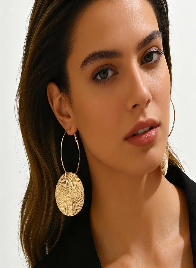 Bmpzery Hammered Gold Earrings, Large Vintage Hoops with Artisan Hand-Hammered Texture - 3 Inch Oversized Yet Lightweight Boho Disc Earrings for Women, Hypoallergenic Statement Gift Set - Image 4