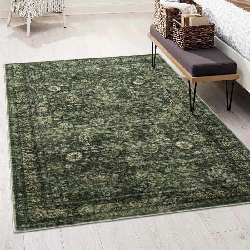 Morebes Washable Dark Green Area Rugs 6x9 Vintage Boho Large Living Room Rugs Non Slip Distressed Soft Indoor Accent Floor Mat Throw Carpet for Nursery Kitchen Coffee Table Dining Dorm - Image 2