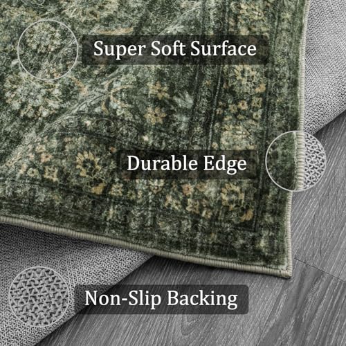 Morebes Washable Dark Green Area Rugs 6x9 Vintage Boho Large Living Room Rugs Non Slip Distressed Soft Indoor Accent Floor Mat Throw Carpet for Nursery Kitchen Coffee Table Dining Dorm - Image 3