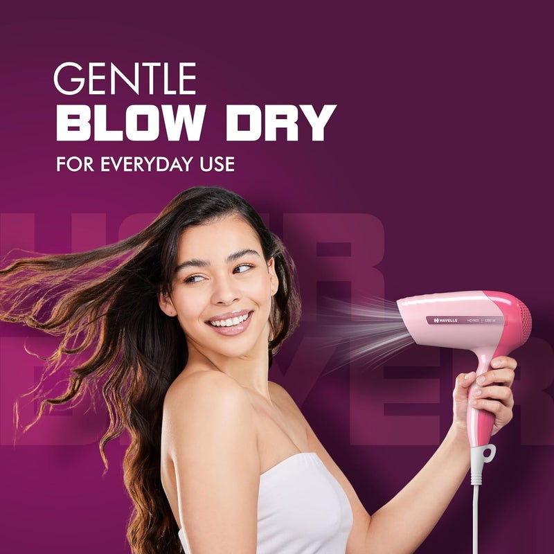 Havells مجفف شعر هافيلز 1200 واط قوي | حماية من السخونة الزائدة | إعدادين للحرارة (ساخن/دافئ) | تقنية توازن الحرارة | وردي فاخر | رفيقك المثالي لتجفيف الشعر بسهولة | Hd1903-1200 واط - Image 4