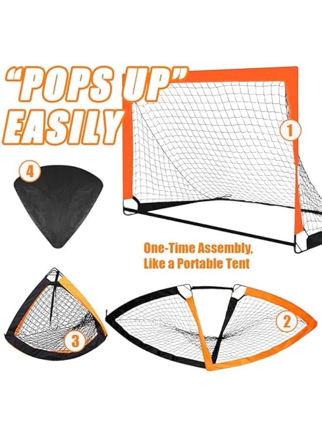 HOOKOR Folding Football Goals, 2x Portable Soccer Goals Set, Foldable Football Net for Kids with Carry Case, 120x90CM, 2 Pack Set (Orange) - Image 4