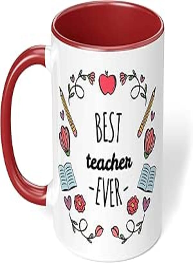 ella - Best Teacher Ever Quotes Printed Ceramic Coffee Mug 325Ml, Perfect Gifting