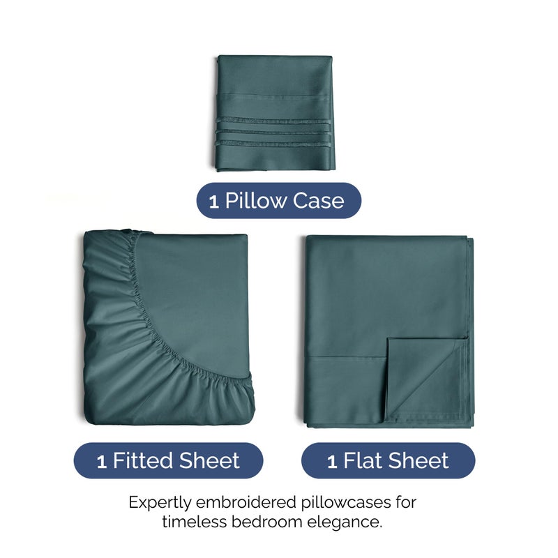 Twin Size 3 Piece Sheet Set - Extra Soft  Breathable & Cooling Sheets - Hotel Luxury Durable Bed Sheets for Women & Men - Deep Pockets  Easy-Fit & Wrinkle-Free Sheets - Deep Teal Oeko-Tex Bed Sheets